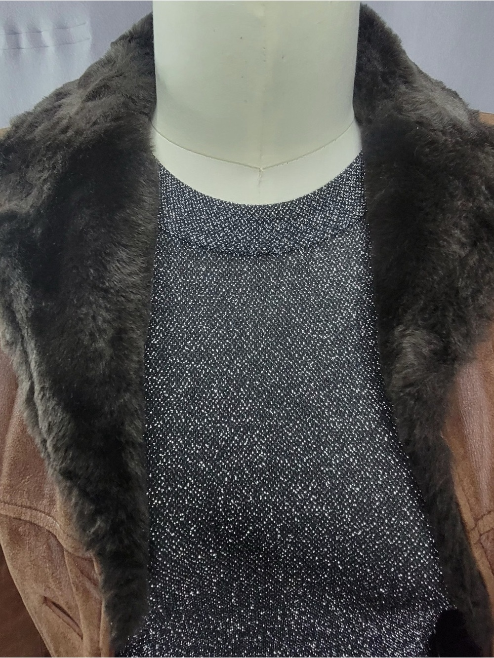 Guess Teddy Jacket with Dark Brown Faux Fur Trim